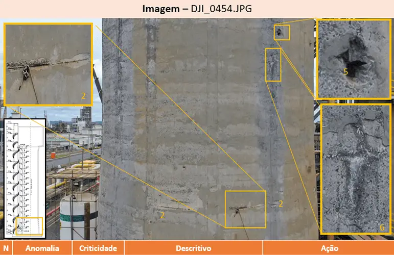 Inspeção industrial de chaminé