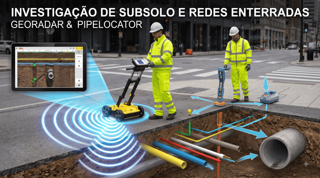 Investigação de Subsolos (redes enterradas) com Georadar e Pipe Locator